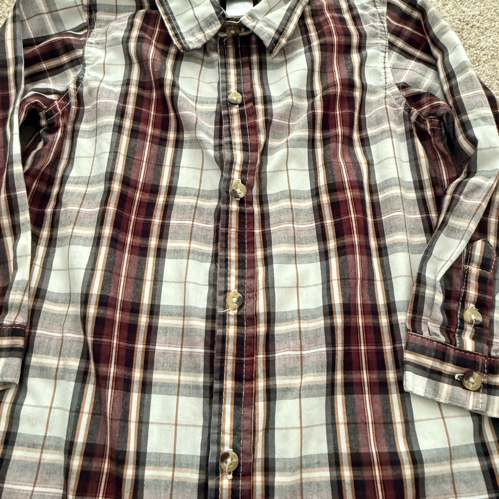Boyz Wear Button Down Shirt Boys Size 7 Burgundy White Plaid Long Sleeve - Picture 3 of 6
